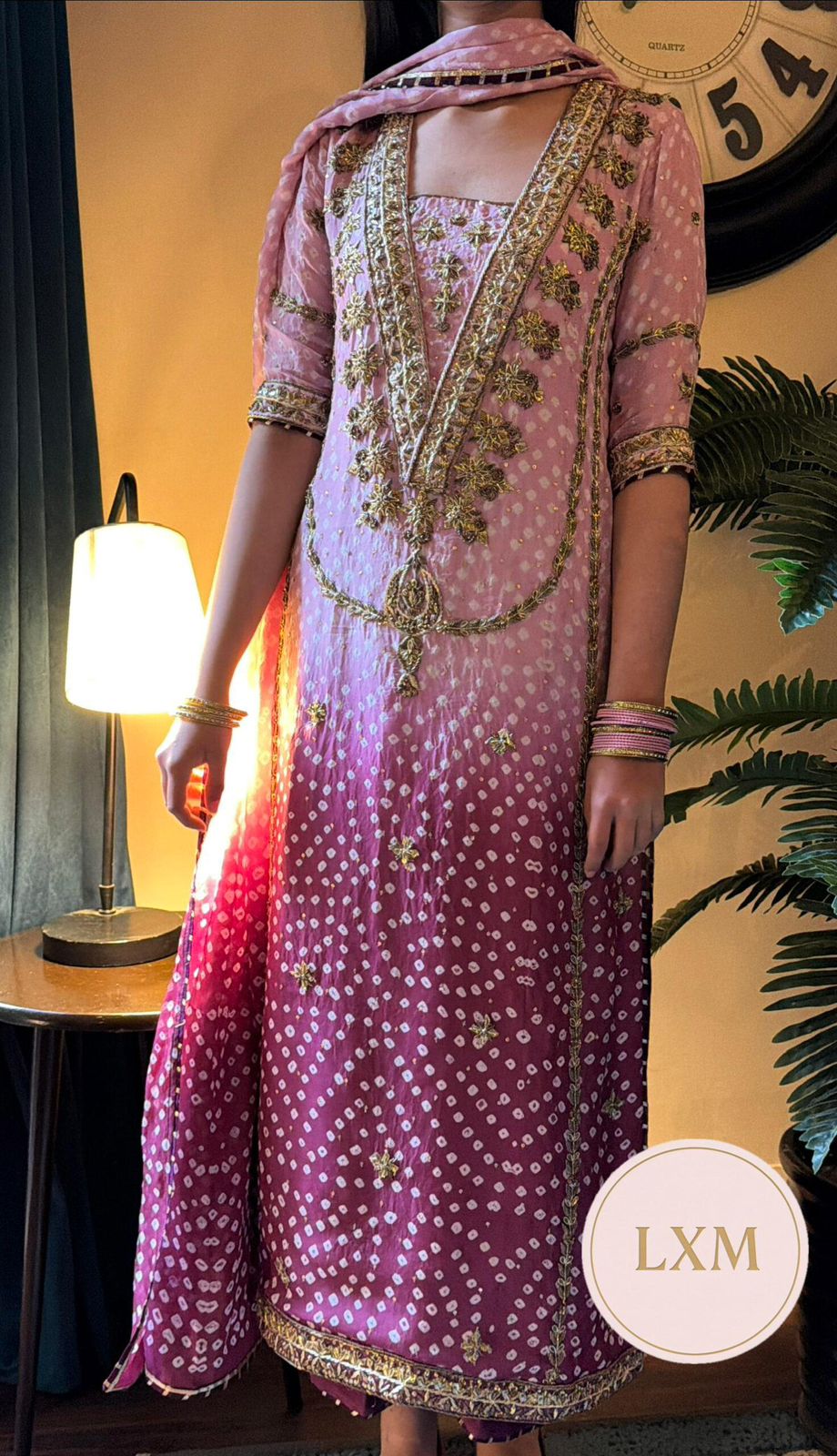 LXM Lawn Suit Pink Ombre Chunri Suit