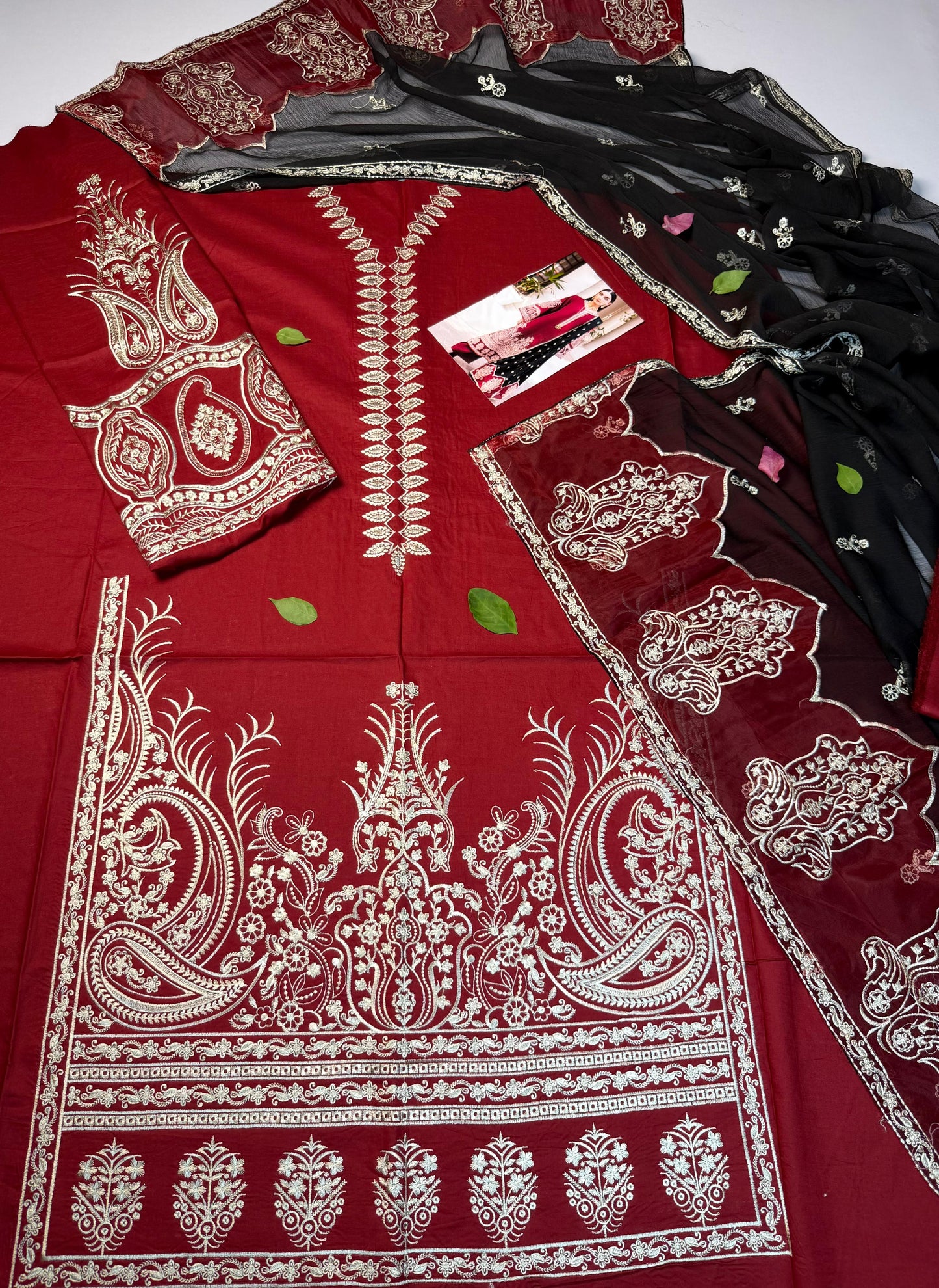 Marjjan Maroon Embroidered 3-Piece Suit