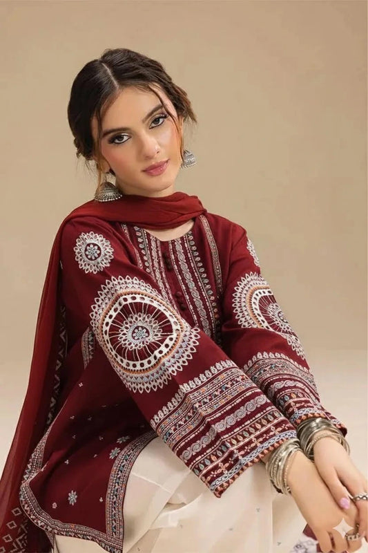Maroon Embroided 2pc Suit|E150