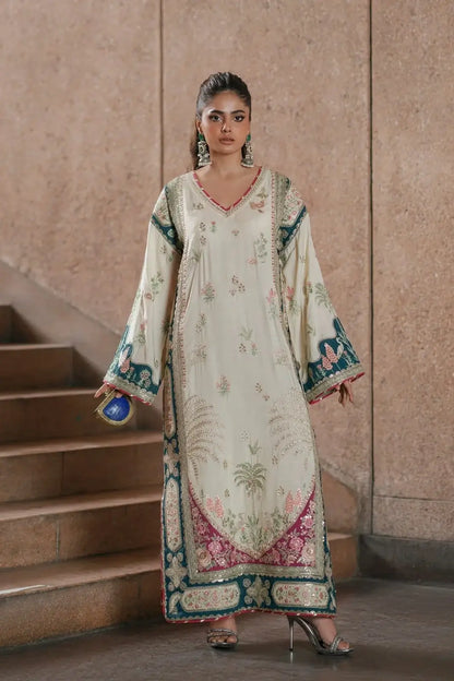Ethnic OffWhite luxury 2Pc Silk Kaftan|137
