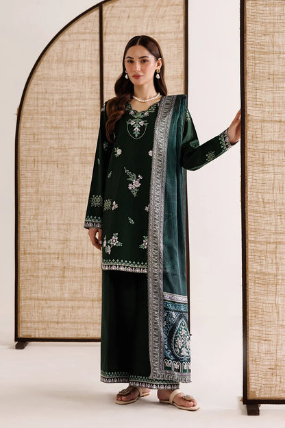 Dark green embroidered 3-piece kurta|E164