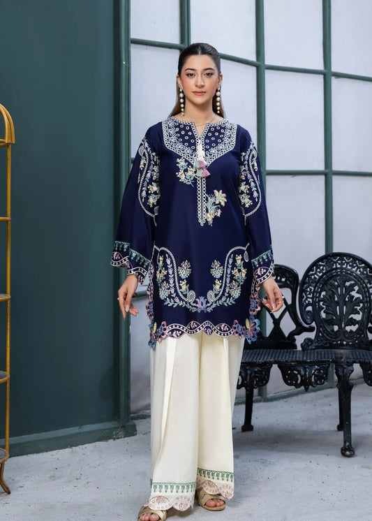 Navy blue embroidered two-piece|E151