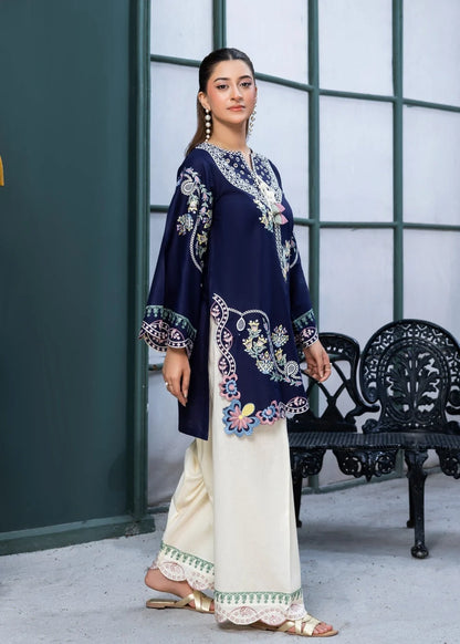 Navy blue embroidered two-piece|E151