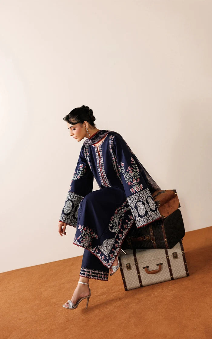 Navy blue embroidered Suit|E129