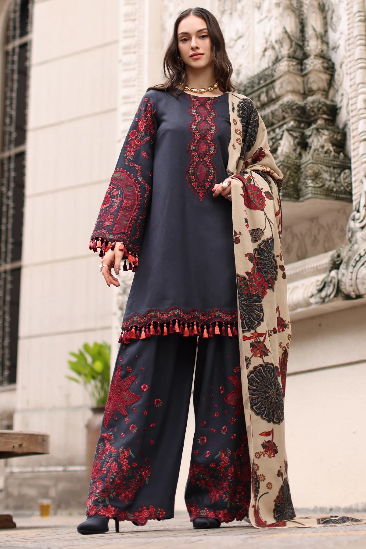 Charizma Dhanak Suit with Contrast Shawl|E187