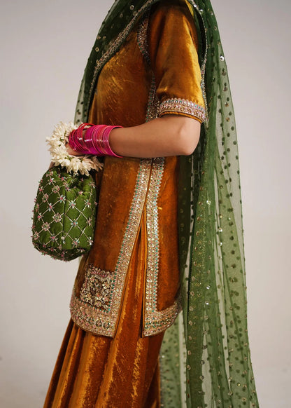 Luxury Embroidered Velvet 3-Piece Suit with Chiffon Dupatta|E154