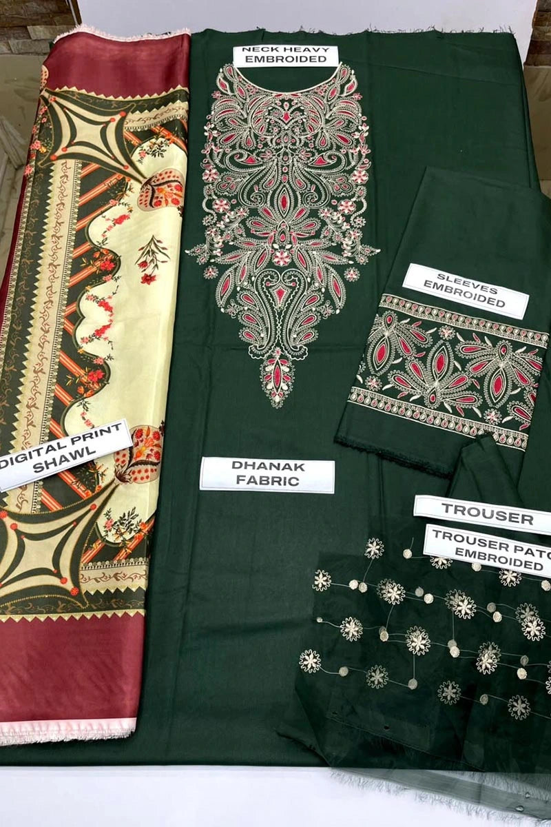 Jasmine | 3-Piece Embroidered Dhank Suit|E190