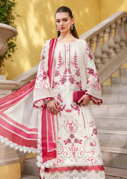 Maria B. off-white and pink embroidered |E17