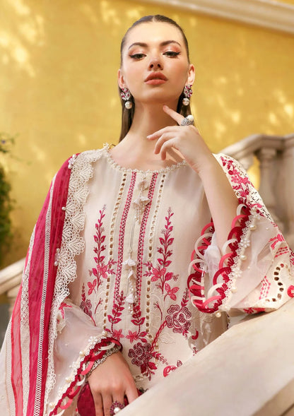 Maria B. off-white and pink embroidered |E17