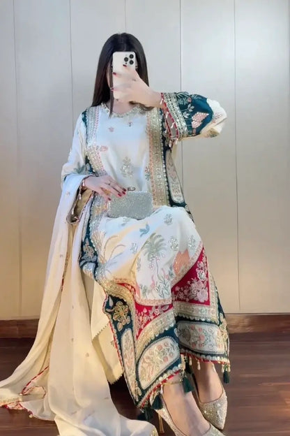 Ethnic OffWhite luxury 2Pc Silk Kaftan|137