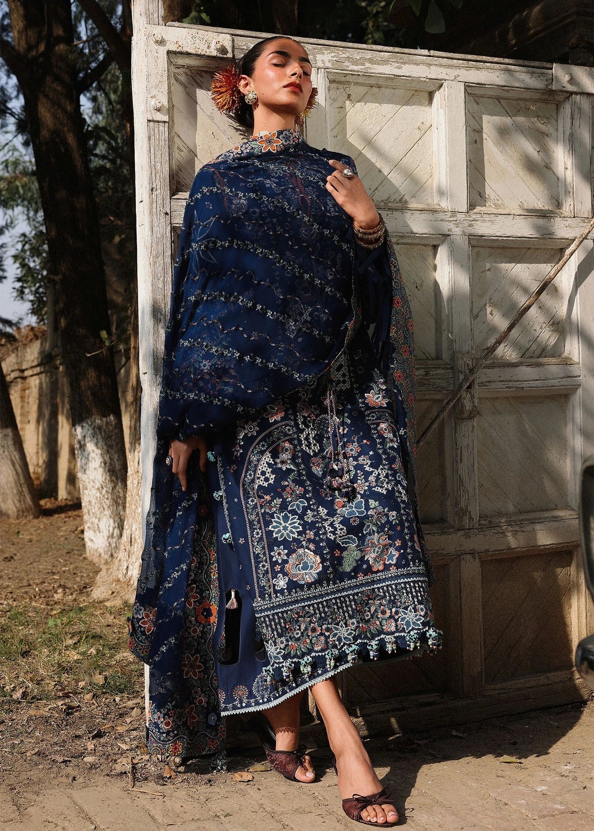 Hussain Rehar Embroidered 3-Piece Dhanak with Shawl|E180