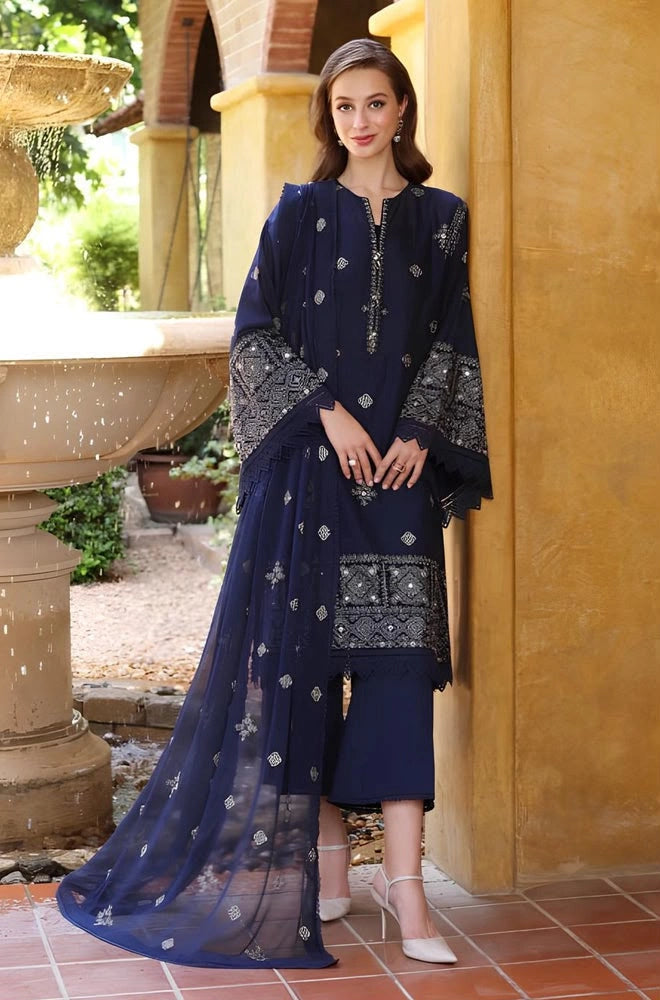 Dark blue 3-piece lawn suit|E85
