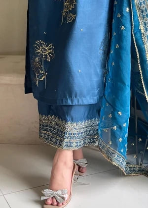Blue Silk Embroidery Suit|E98