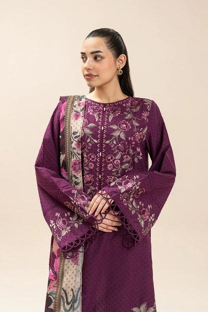 Dark Purple Eastern 3-Piece Unstitched Winter Stuff Suit|E116