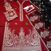 Marjjan Maroon Embroidered 3-Piece Suit