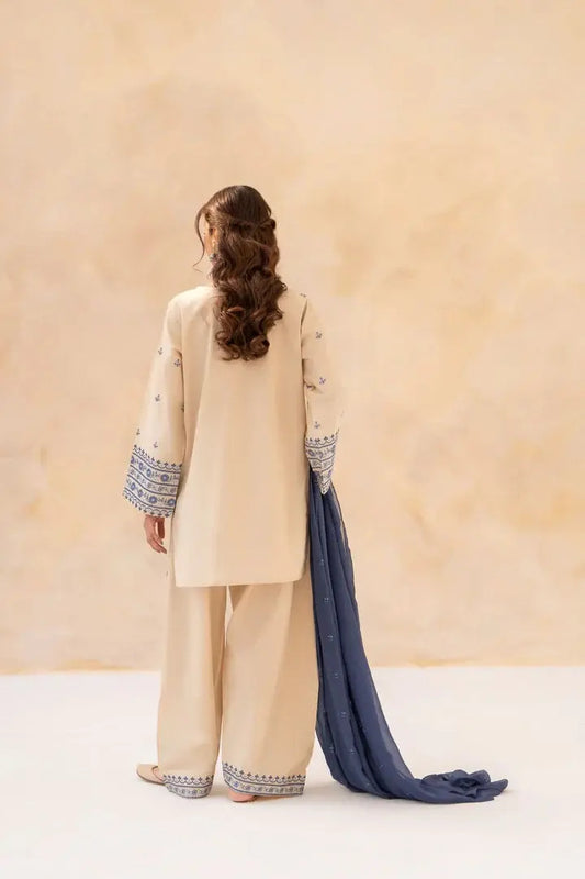 Luxury Embroidered 3-Piece Suit with Trouser Patch|E155