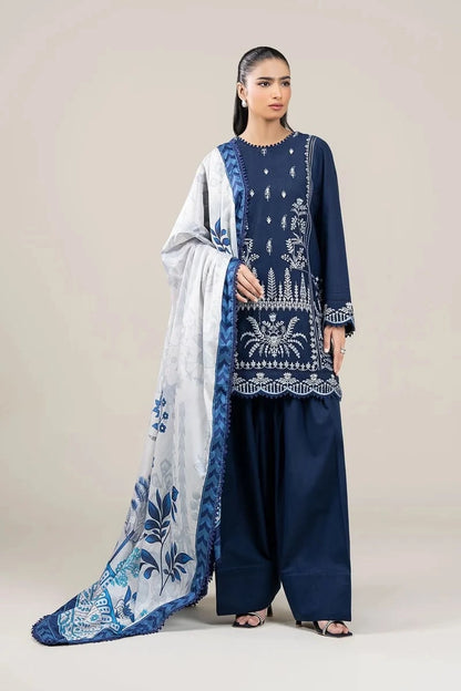 Deep Blue Three-Piece Embroidered Suit|E110