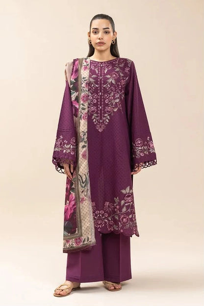 Dark Purple Eastern 3-Piece Unstitched Winter Stuff Suit|E116