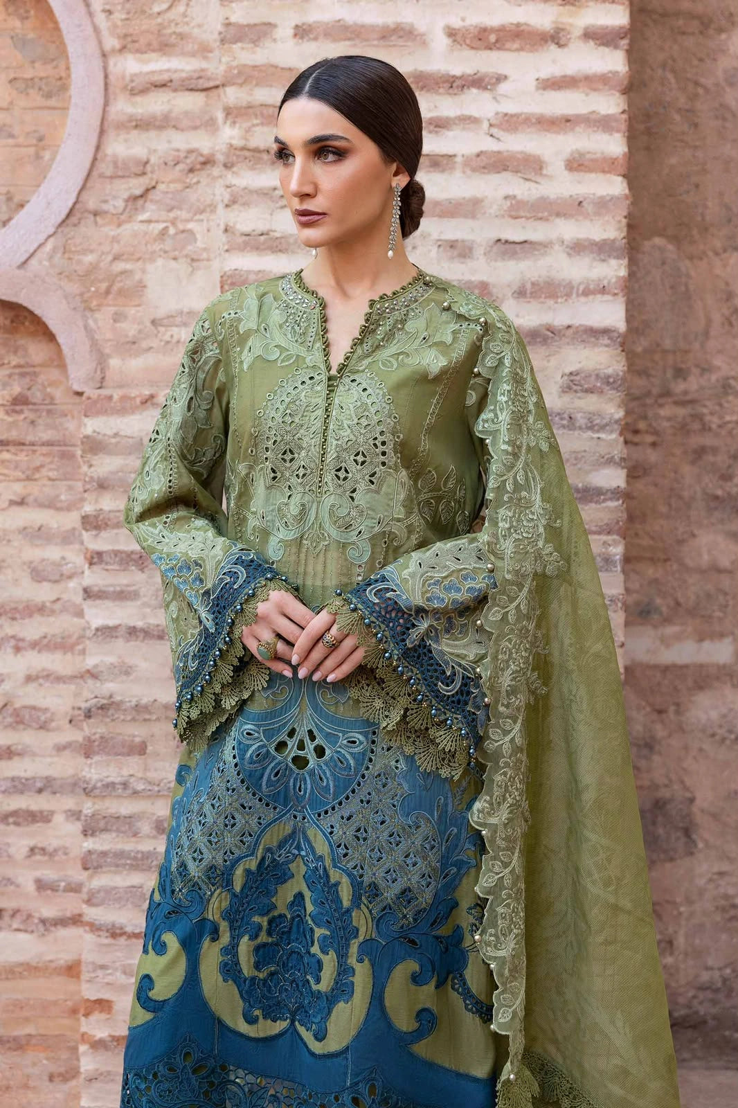Luxury Maria.B Green Suit Winter Collection |E121