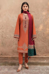 Orange 3-piece Embroidered Suit Paired With a Contrasting Maroon And Green Shawl|E122