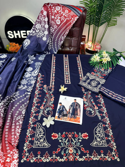 Navy blue embroidered Suit|E129