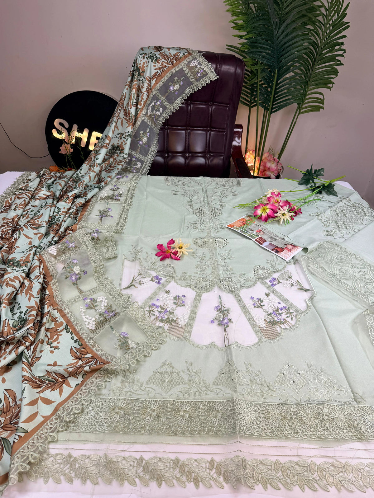 Crimson Peach And Green Dhanak Stuff|138