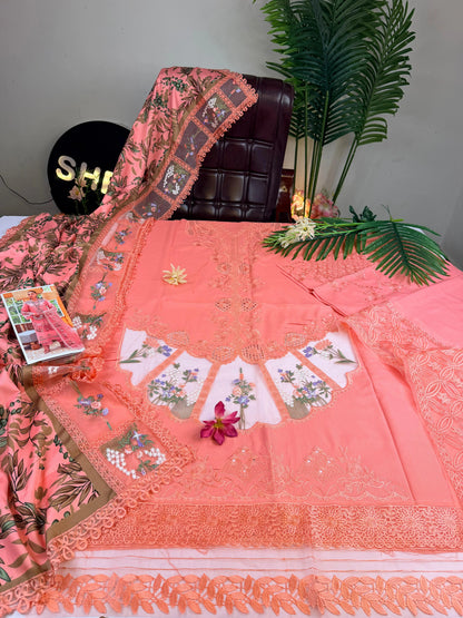 Crimson Peach And Green Dhanak Stuff|138