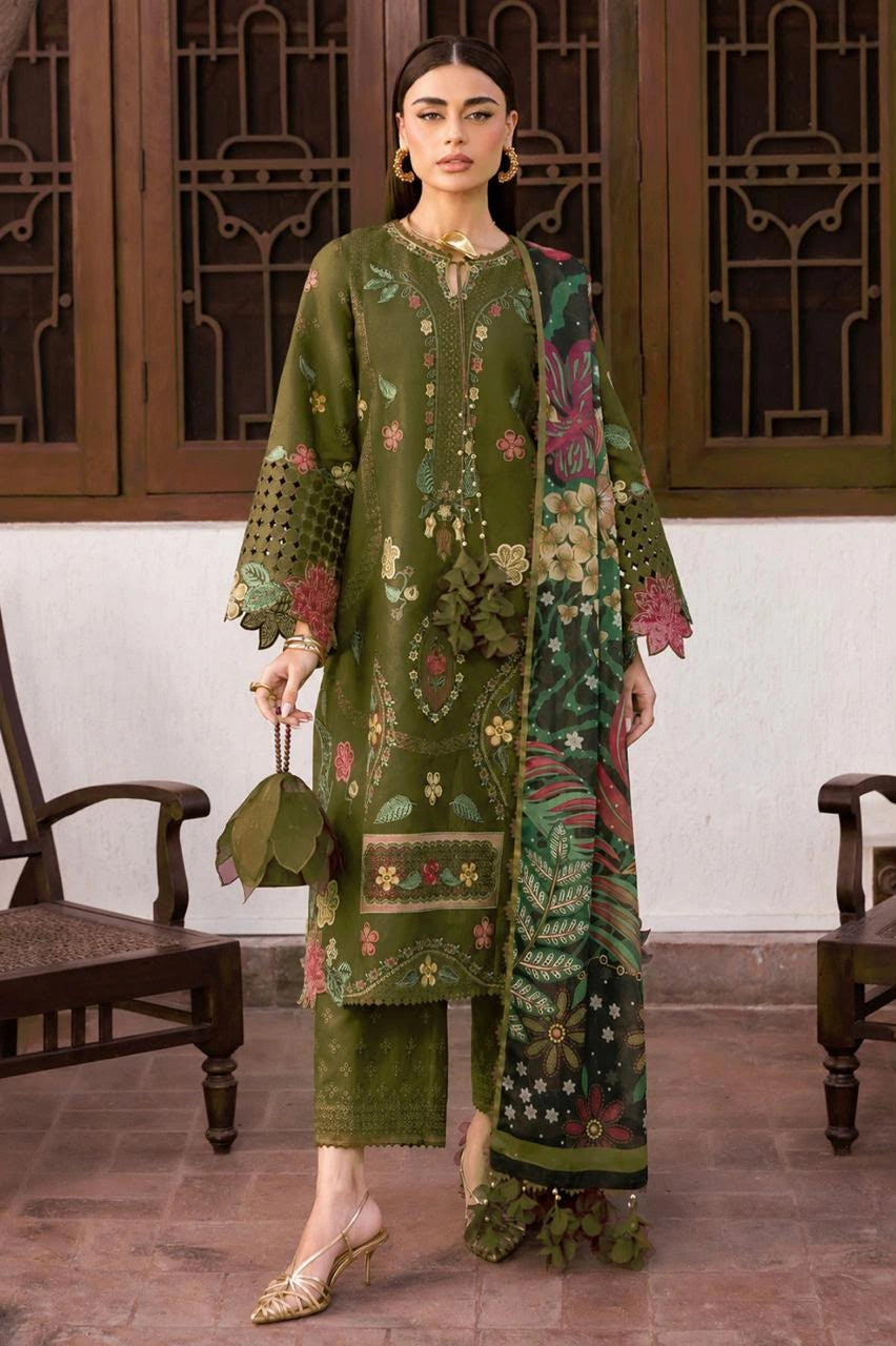 Olive green embroidered Suit|E153