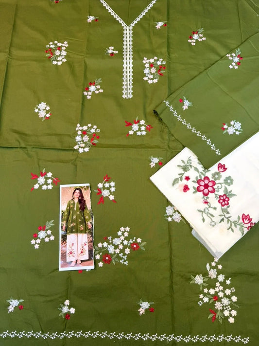 High-Quality Batik Suit with Embroidered Front & Sleeves|E133