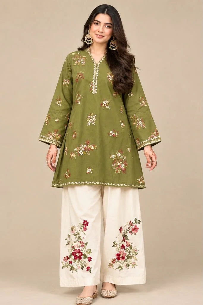 High-Quality Batik Suit with Embroidered Front & Sleeves|E133