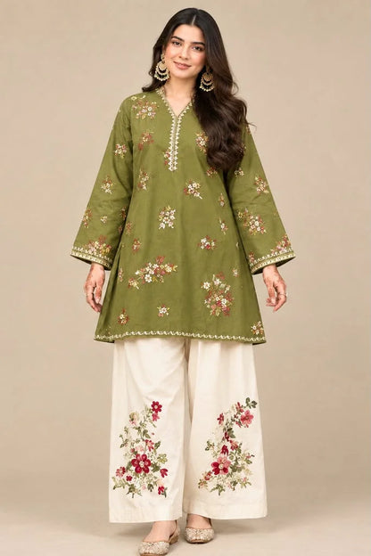 High-Quality Batik Suit with Embroidered Front & Sleeves|E133