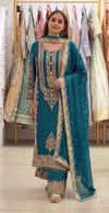 3-Piece Embroidered Silk Suit with Sequence Work & Chiffon Dupatta|E153