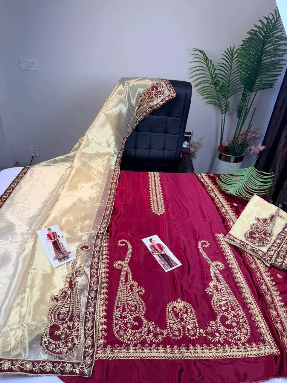 Embroidered Silk 3-Piece Suit with Fancy Applique Dupatta|E162