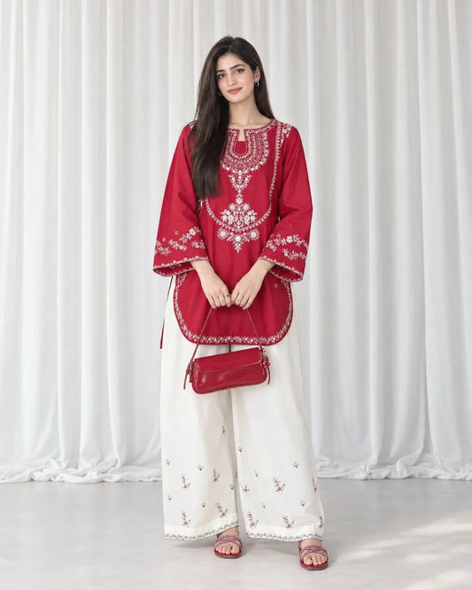 Embroidered Dhanak suit|E165