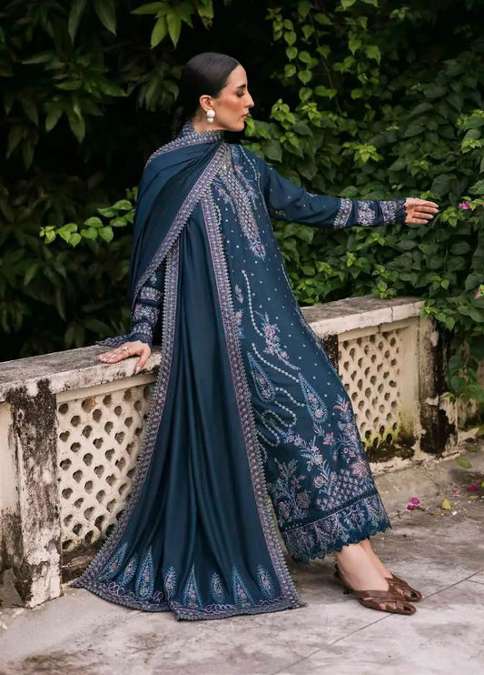 3-Piece Embroidered Dhanak Suit|E175