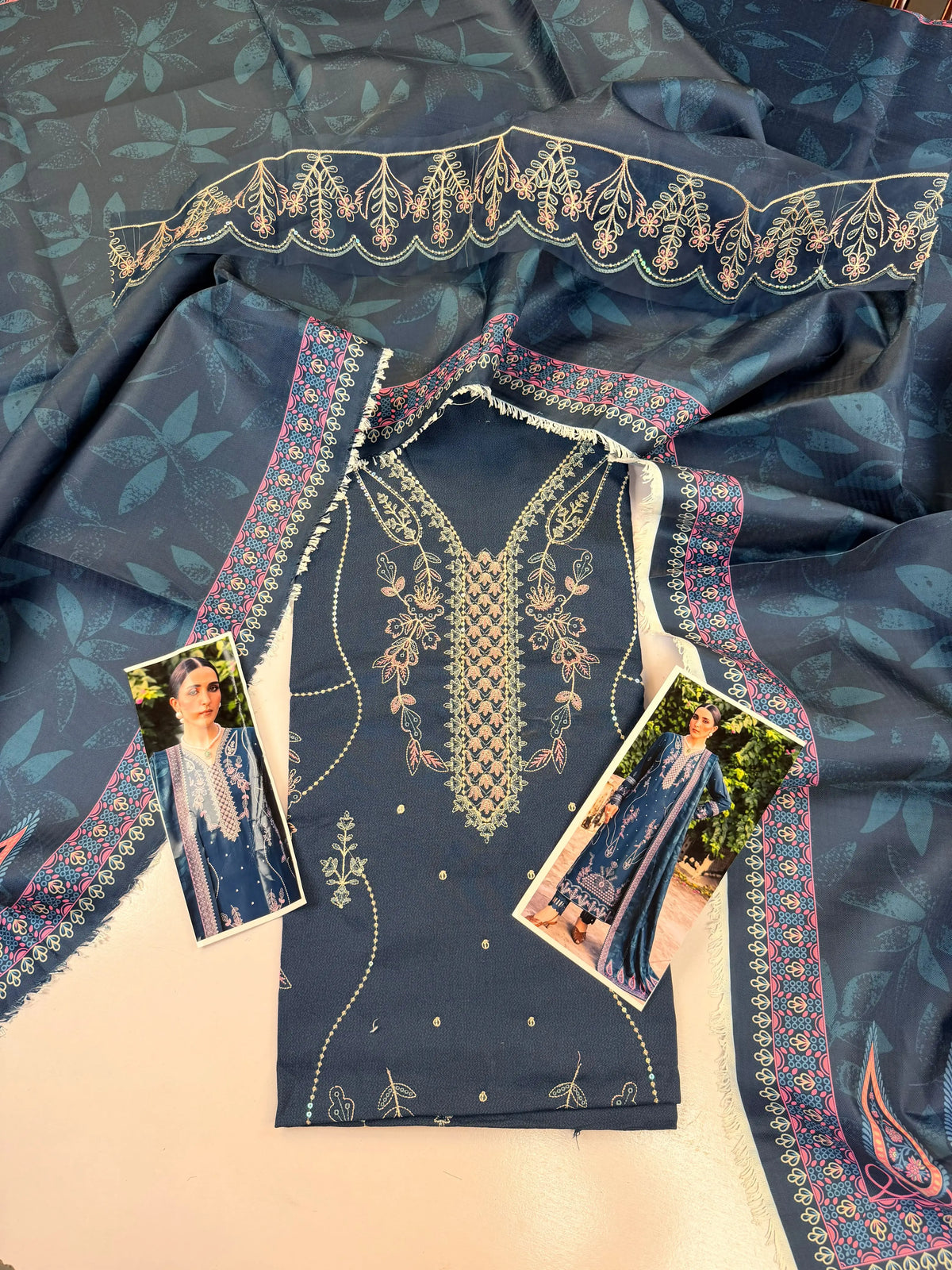 3-Piece Embroidered Dhanak Suit|E175