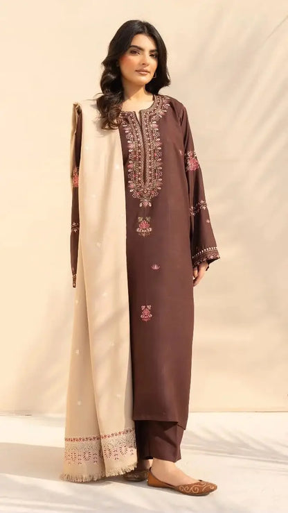 Chocolate Brown 3-piece Embroidered suit|E174