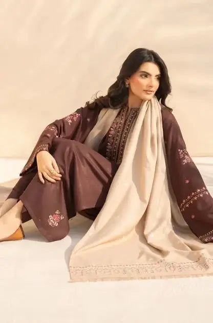 Chocolate Brown 3-piece Embroidered suit|E174