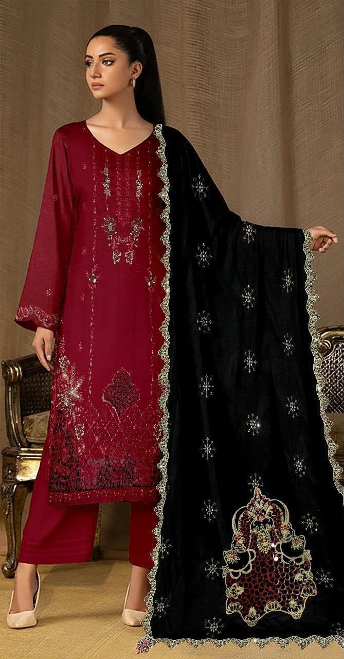 3-Piece Luxury Velvet Embroidered & Laser-Cut Dhanak |E181