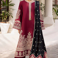 Marjjan Maroon Embroidered 3-Piece Suit