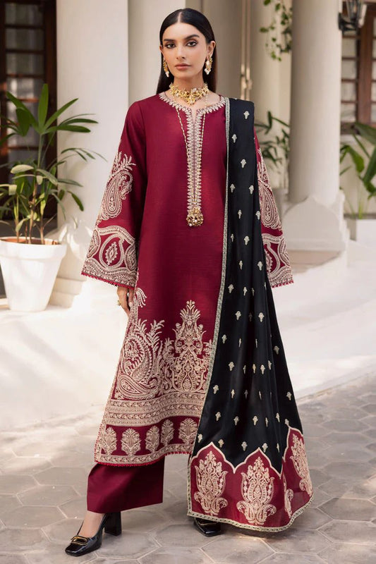 Marjjan Maroon Embroidered 3-Piece Suit
