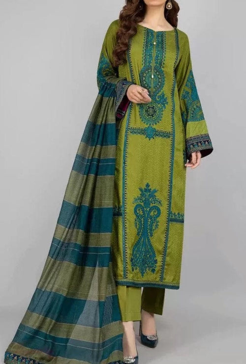 3-Piece Embroidered Lawn Dress with Printed Chiffon Dupatta"
