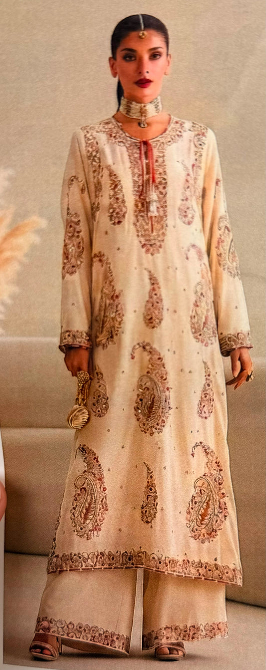 Ethnic Embroidered off-white silk|E102