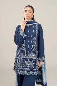 Deep Blue Three-Piece Embroidered Suit|E110