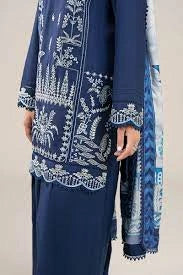 Deep Blue Three-Piece Embroidered Suit|E110
