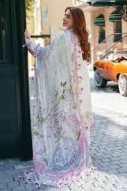 Cream Lawn Suit Embroidered Chikankari Fabri Delicate Pink Floral Accents|E105