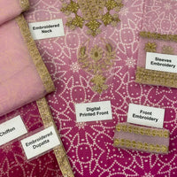 LXM Lawn Suit Pink Ombre Chunri Suit