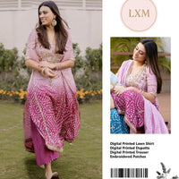 LXM Lawn Suit Pink Ombre Chunri Suit