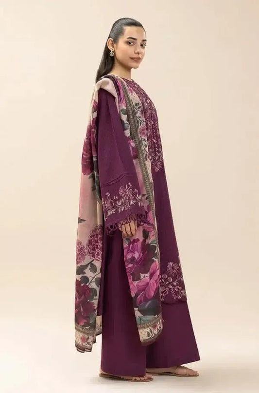 3 Piece Unstitched Heavy Embroidered Dhanak Suit E|192