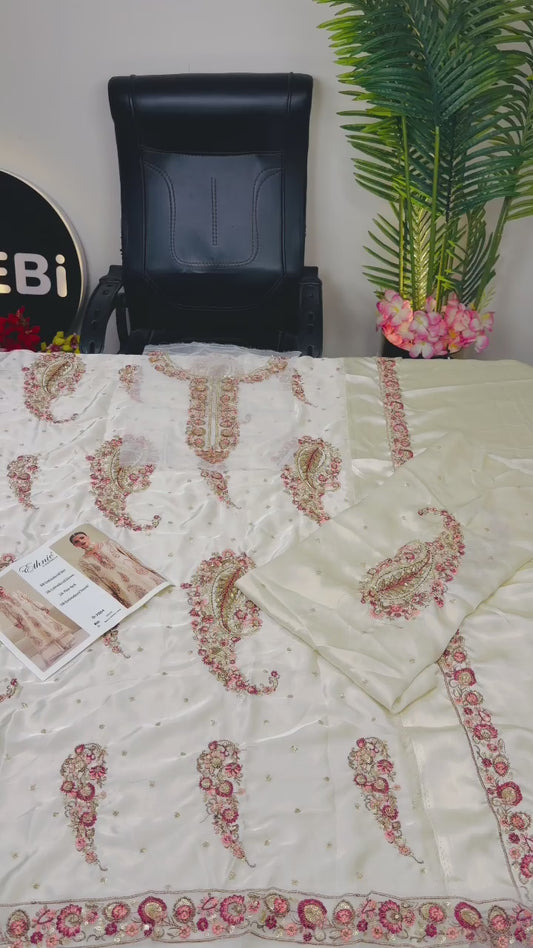 Ethnic Embroidered off-white silk|E102